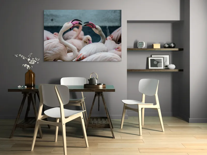 Tablou Canvas, "Flamingo în mijlocul conversației roz", Flamingo, Grație, Eleganță, Roz, Armonie, Natură, Dans, Serenitate, Frumusețe, 150 x 100 cm – poza 5