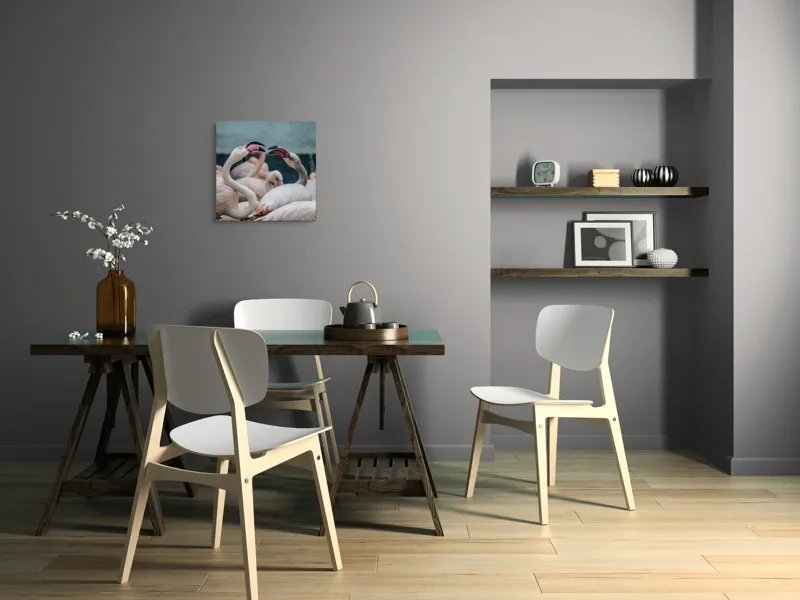 Tablou Canvas, "Flamingo în mijlocul conversației roz", Flamingo, Grație, Eleganță, Roz, Armonie, Natură, Dans, Serenitate, Frumusețe, 50 x 50 cm – poza 8