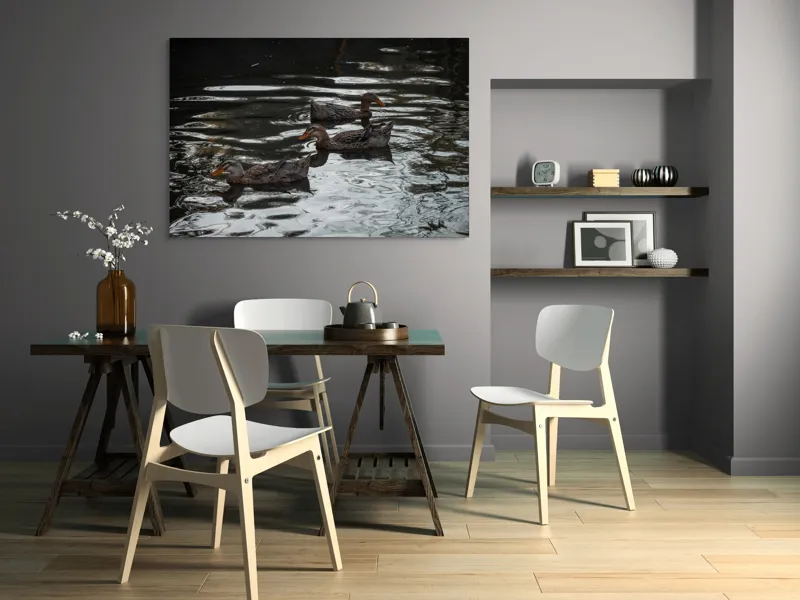 Tablou Canvas, "Rațe plutind pe lac în amurg", Rațe, Apă, Reflecții, Înot, Natură, Armonie, Liniște, 150 x 100 cm – poza 5