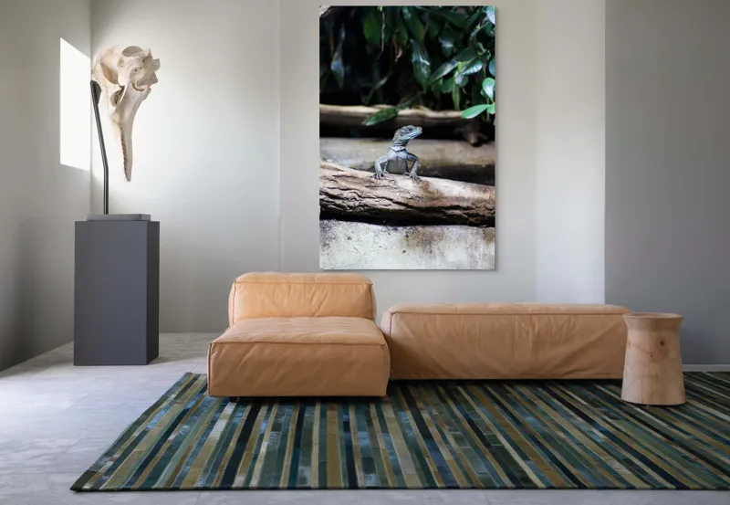 Tablou Canvas, "Sopârla stăpână pe teritoriul ei", Șopârlă, Ramură, Frunze, Natură, Tropical, Verde, Habitat, Scalare, 100 x 150 cm – poza 7