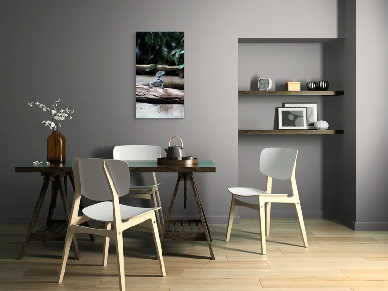 Tablou Canvas, "Sopârla stăpână pe teritoriul ei", Șopârlă, Ramură, Frunze, Natură, Tropical, Verde, Habitat, Scalare, 50 x 90 cm – poza 4