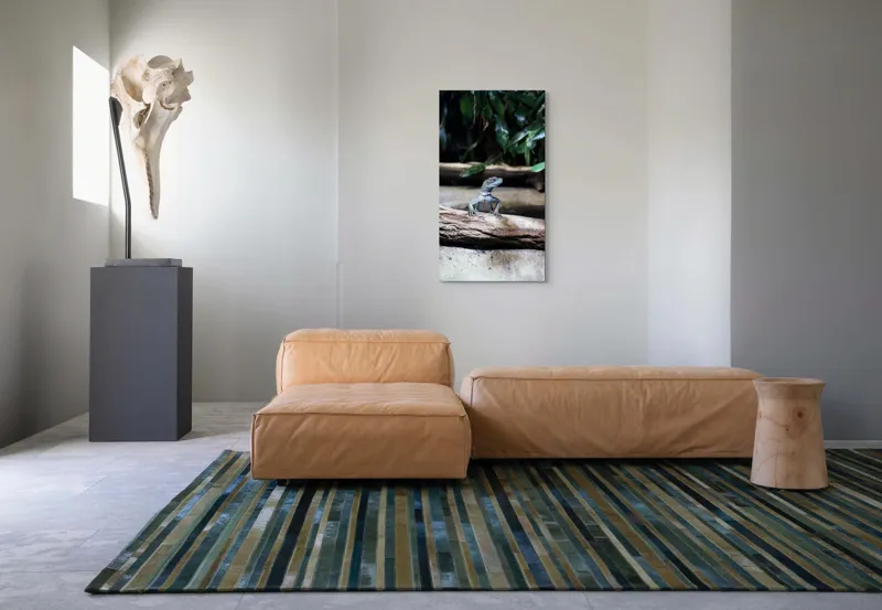 Tablou Canvas, "Sopârla stăpână pe teritoriul ei", Șopârlă, Ramură, Frunze, Natură, Tropical, Verde, Habitat, Scalare, 50 x 90 cm – poza 5