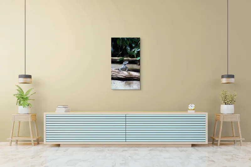 Tablou Canvas, "Sopârla stăpână pe teritoriul ei", Șopârlă, Ramură, Frunze, Natură, Tropical, Verde, Habitat, Scalare, 50 x 90 cm – poza 6