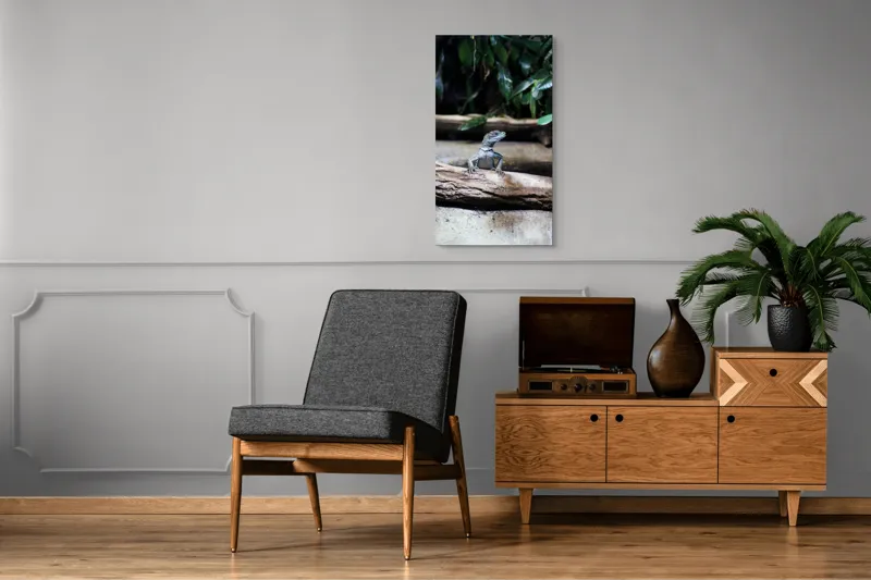 Tablou Canvas, "Sopârla stăpână pe teritoriul ei", Șopârlă, Ramură, Frunze, Natură, Tropical, Verde, Habitat, Scalare, 50 x 90 cm – poza 8