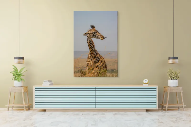 Tablou Canvas, "Ghepardul în splendoarea savanei africane", Girafă, Peisaj, Savannah, Gât Lung, Cer Albastru, Iarbă, Natură, Faună, 100 x 150 cm – poza 4