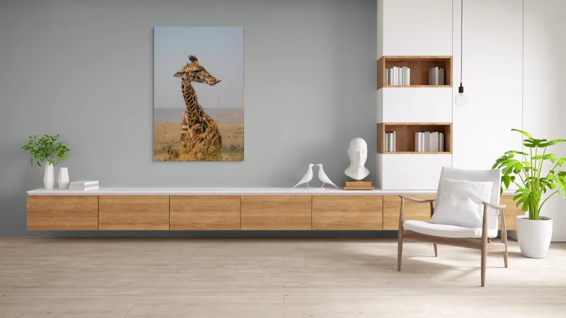 Tablou Canvas, "Ghepardul în splendoarea savanei africane", Girafă, Peisaj, Savannah, Gât Lung, Cer Albastru, Iarbă, Natură, Faună, 100 x 150 cm – poza 8