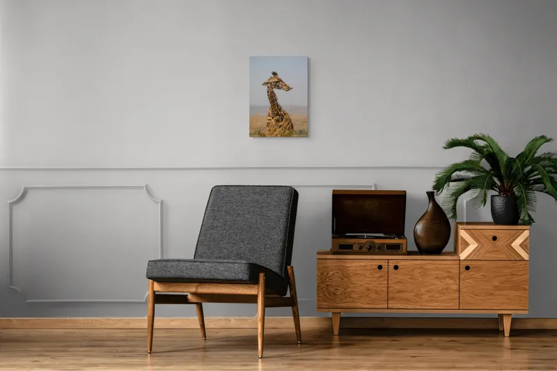 Tablou Canvas, "Ghepardul în splendoarea savanei africane", Girafă, Peisaj, Savannah, Gât Lung, Cer Albastru, Iarbă, Natură, Faună, 39 x 54 cm – poza 8