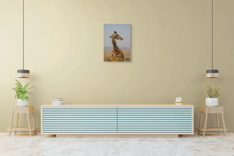 Tablou Canvas, "Ghepardul în splendoarea savanei africane", Girafă, Peisaj, Savannah, Gât Lung, Cer Albastru, Iarbă, Natură, Faună, 50 x 70 cm – poza 6