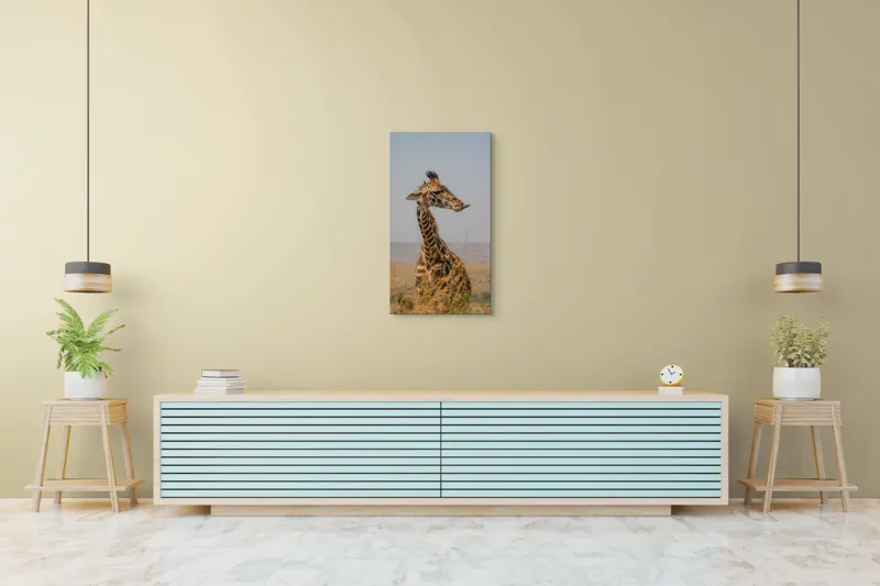 Tablou Canvas, "Ghepardul în splendoarea savanei africane", Girafă, Peisaj, Savannah, Gât Lung, Cer Albastru, Iarbă, Natură, Faună, 50 x 90 cm – poza 6