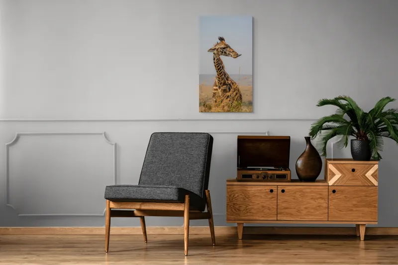 Tablou Canvas, "Ghepardul în splendoarea savanei africane", Girafă, Peisaj, Savannah, Gât Lung, Cer Albastru, Iarbă, Natură, Faună, 50 x 90 cm – poza 8