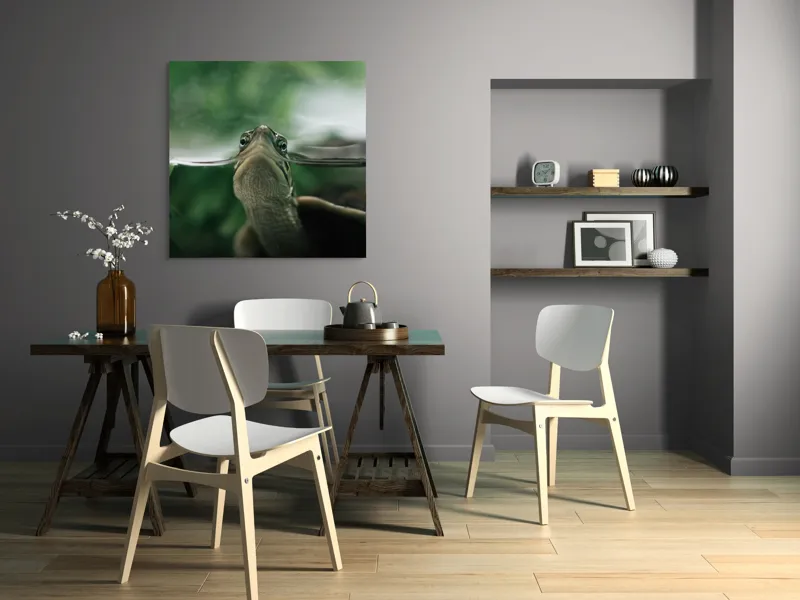 Tablou Canvas, "Privirea curioasă a broaștei țestoase", Achromatic, Curiosity, Serenity, Tranquility, Observation, Nature, Reflection, 100 x 100 cm – poza 6