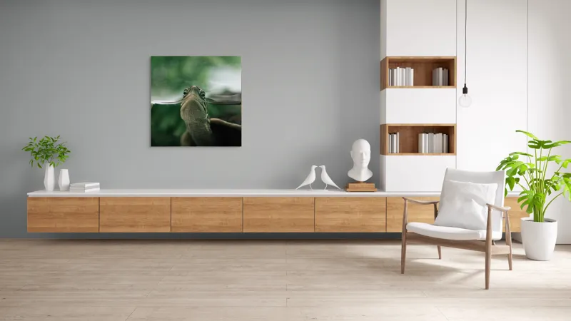 Tablou Canvas, "Privirea curioasă a broaștei țestoase", Achromatic, Curiosity, Serenity, Tranquility, Observation, Nature, Reflection, 100 x 100 cm – poza 8
