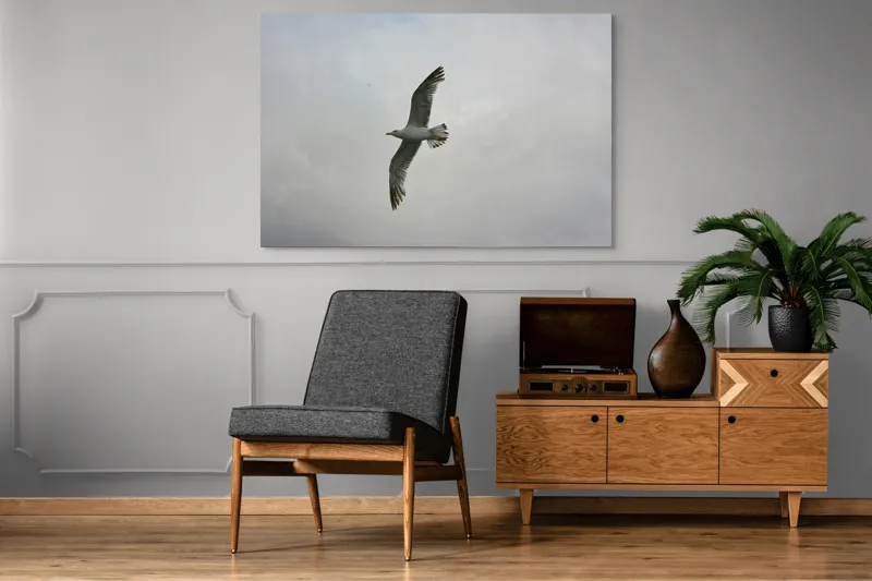 Tablou Canvas, "Zborul liniștit al pescărușului alb", Pescăruș, Cer, Zbor, Aripi, Libertate, Nor, Natură, Liniște, 150 x 100 cm – poza 8