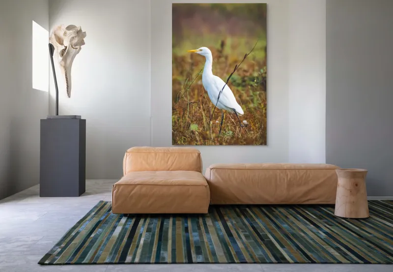 Tablou Canvas, "Egreta în câmpul ruginiu de toamnă", Pene, Eleganță, Natură, Solitar, Observare, Serenitate, Claritate, Liniște, 100 x 150 cm – poza 7