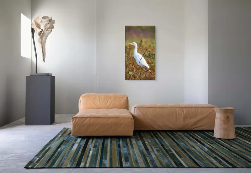 Tablou Canvas, "Egreta în câmpul ruginiu de toamnă", Pene, Eleganță, Natură, Solitar, Observare, Serenitate, Claritate, Liniște, 50 x 90 cm – poza 5