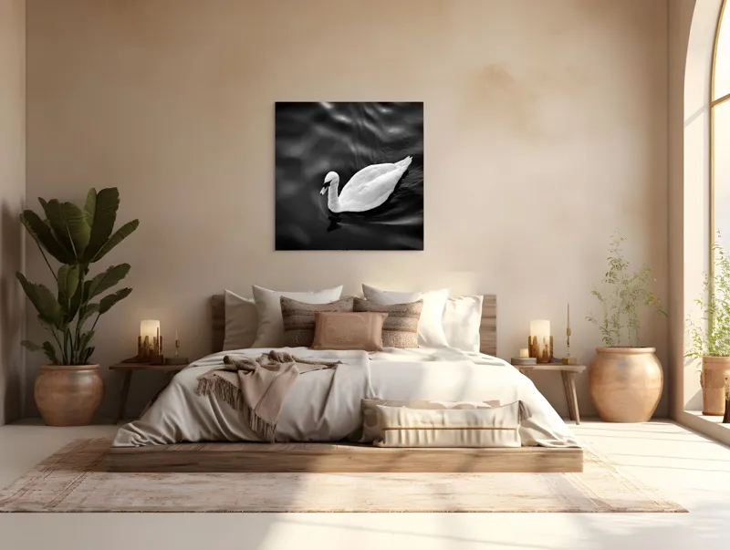 Tablou Canvas, "Lebăda singuratică pe apă liniștită", Graziozitate, Eleganță, Liniște, Contrast, Reflecție, Armonie, Serenitate, 100 x 100 cm – poza 4