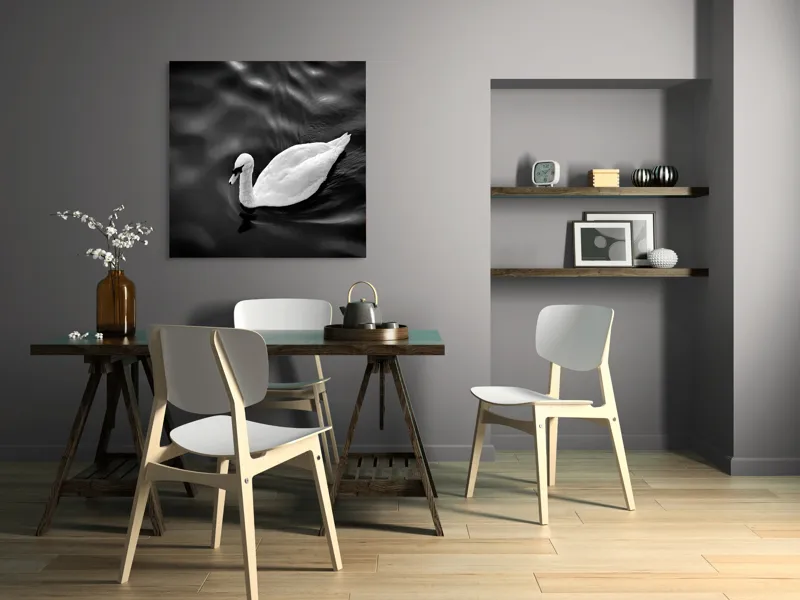 Tablou Canvas, "Lebăda singuratică pe apă liniștită", Graziozitate, Eleganță, Liniște, Contrast, Reflecție, Armonie, Serenitate, 100 x 100 cm – poza 6