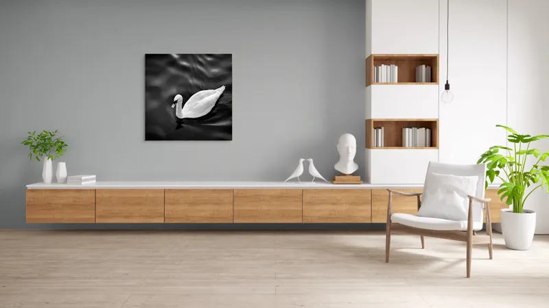 Tablou Canvas, "Lebăda singuratică pe apă liniștită", Graziozitate, Eleganță, Liniște, Contrast, Reflecție, Armonie, Serenitate, 100 x 100 cm – poza 8