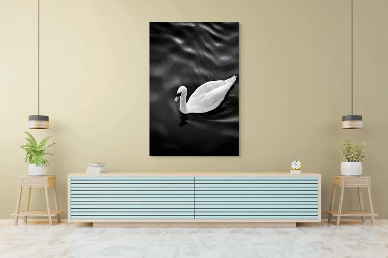 Tablou Canvas, "Lebăda singuratică pe apă liniștită", Graziozitate, Eleganță, Liniște, Contrast, Reflecție, Armonie, Serenitate, 100 x 150 cm – poza 4