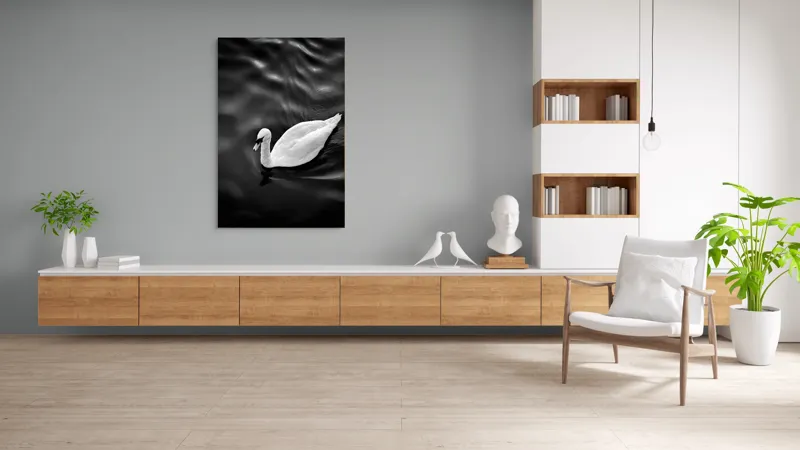 Tablou Canvas, "Lebăda singuratică pe apă liniștită", Graziozitate, Eleganță, Liniște, Contrast, Reflecție, Armonie, Serenitate, 100 x 150 cm – poza 8