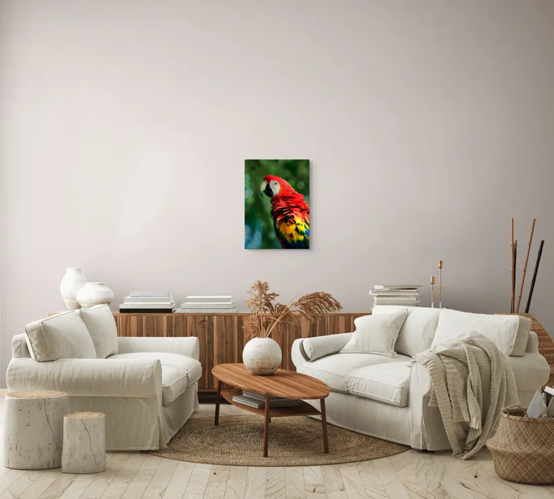Tablou Canvas, "Papagalul curcubeu în pădurea tropicală", Colorat, Papagal, Roșu, Verde, Penaj, Natură, Exotism, Frumusețe, 39 x 54 cm – poza 5