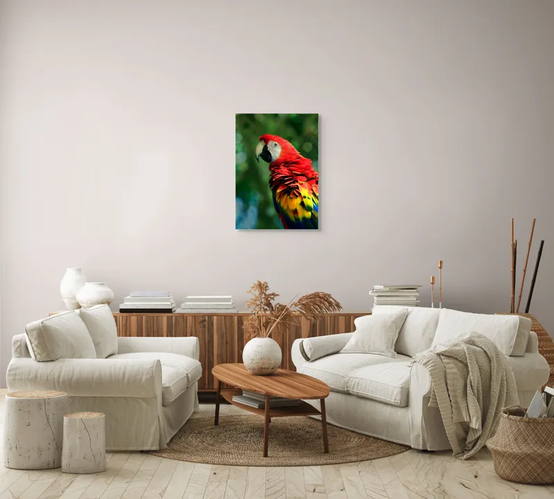 Tablou Canvas, "Papagalul curcubeu în pădurea tropicală", Colorat, Papagal, Roșu, Verde, Penaj, Natură, Exotism, Frumusețe, 50 x 70 cm – poza 4