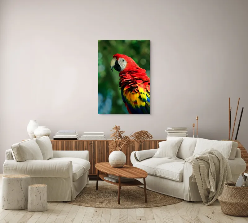 Tablou Canvas, "Papagalul curcubeu în pădurea tropicală", Colorat, Papagal, Roșu, Verde, Penaj, Natură, Exotism, Frumusețe, 70 x 100 cm – poza 4