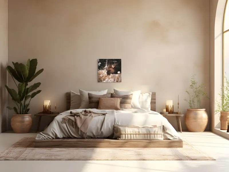 Tablou Canvas, "Iarna și liniștea căprioarei păscând", Urs, Zăpadă, Blană, Natură, Iarnă, Nas, Plante, Frig, Linie, Ochi, Colorat, Peisaj, Liniște, Studio, Frumusețe, Atingere, 50 x 50 cm – poza 5