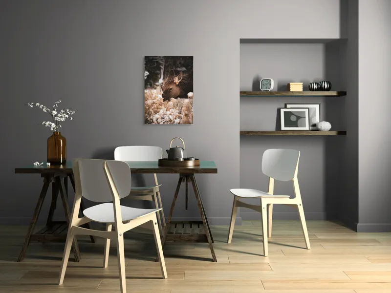 Tablou Canvas, "Iarna și liniștea căprioarei păscând", Urs, Zăpadă, Blană, Natură, Iarnă, Nas, Plante, Frig, Linie, Ochi, Colorat, Peisaj, Liniște, Studio, Frumusețe, Atingere, 50 x 70 cm – poza 5