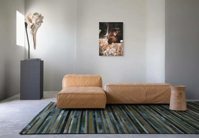 Tablou Canvas, "Iarna și liniștea căprioarei păscând", Urs, Zăpadă, Blană, Natură, Iarnă, Nas, Plante, Frig, Linie, Ochi, Colorat, Peisaj, Liniște, Studio, Frumusețe, Atingere, 50 x 70 cm – poza 7