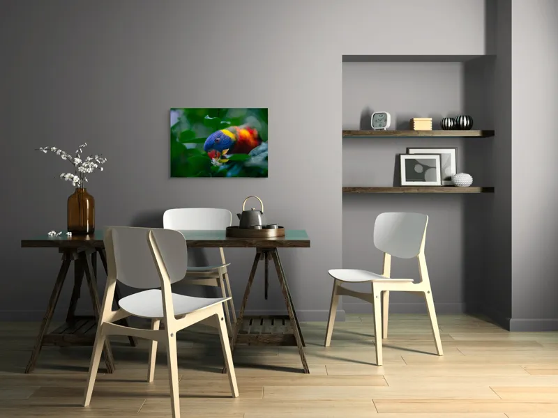 Tablou Canvas, "Papagal colorat printre frunze verzi", Colorat, Exuberant, Păsărească, Natură, Verdeață, Floră, Strălucire, Vivacitate, Junglă, Zvelt., 70 x 50 cm – poza 5