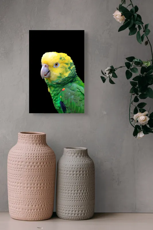 Tablou Canvas, "Papagal verde cu penaj strălucitor", Colorat, Vibrant, Exotic, Grațios, Amuzant, Penaj, Tropical, Privire, Dinamic, Nuanțe, 26 x 39 cm – poza 6