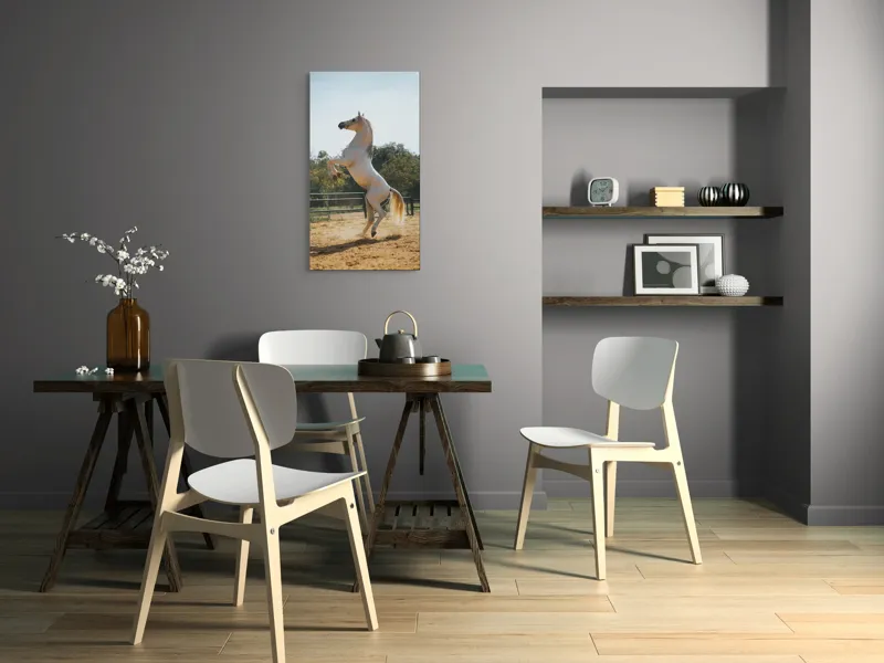 Tablou Canvas, "Cal alb în splendoarea dimineții", Cal, Majestuos, Alb, Galopant, Energie, Natură, Frumusețe, Libertate, Grație, Putere, 50 x 90 cm – poza 4