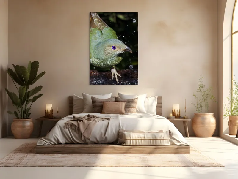 Tablou Canvas, "Pasărea verde sub stropii ploii", 100 x 150 cm – poza 3