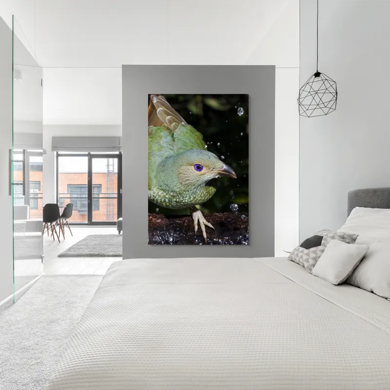 Tablou Canvas, "Pasărea verde sub stropii ploii", 100 x 150 cm – poza 5
