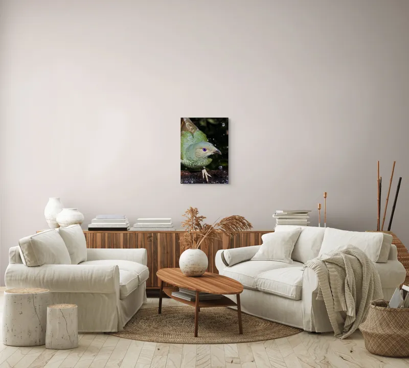 Tablou Canvas, "Pasărea verde sub stropii ploii", 39 x 54 cm – poza 5