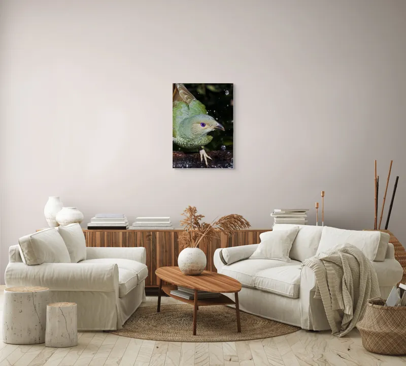 Tablou Canvas, "Pasărea verde sub stropii ploii", 50 x 70 cm – poza 4
