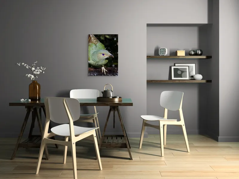 Tablou Canvas, "Pasărea verde sub stropii ploii", 50 x 70 cm – poza 5