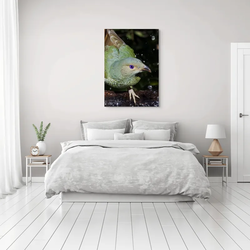 Tablou Canvas, "Pasărea verde sub stropii ploii", 70 x 100 cm – poza 3