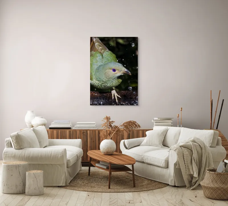 Tablou Canvas, "Pasărea verde sub stropii ploii", 70 x 100 cm – poza 4