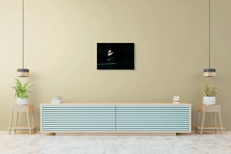 Tablou Canvas, "Zborul pelicanului în amurg liniștit", Pasăre, Zbor, Noapte, Apă, Solitudine, Mister., 70 x 50 cm – poza 7