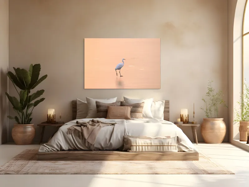 Tablou Canvas, "Egreta pășind pe ape aurii", Calm, Serene, Graceful, Solitary, Peaceful, 150 x 100 cm – poza 4