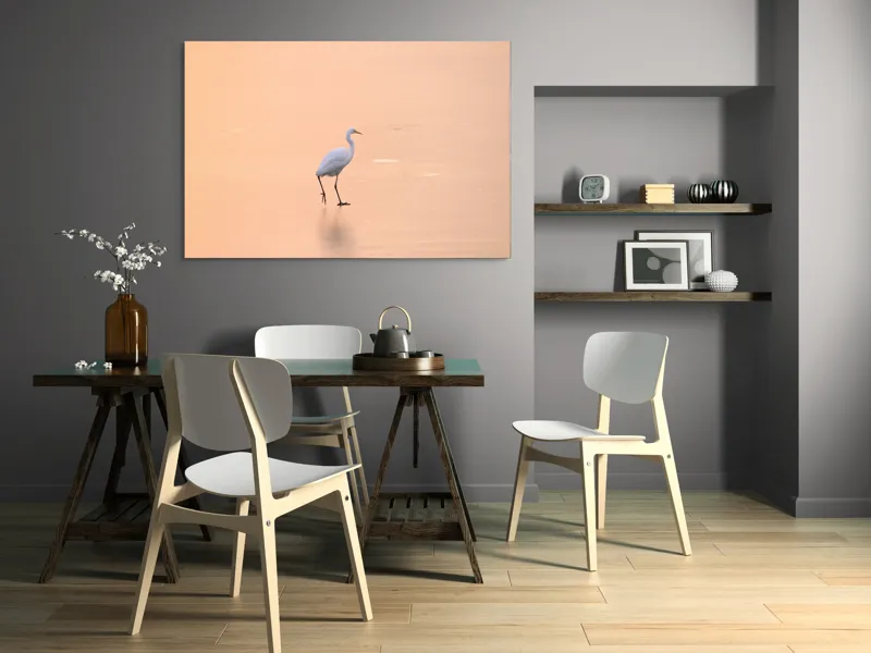 Tablou Canvas, "Egreta pășind pe ape aurii", Calm, Serene, Graceful, Solitary, Peaceful, 150 x 100 cm – poza 5