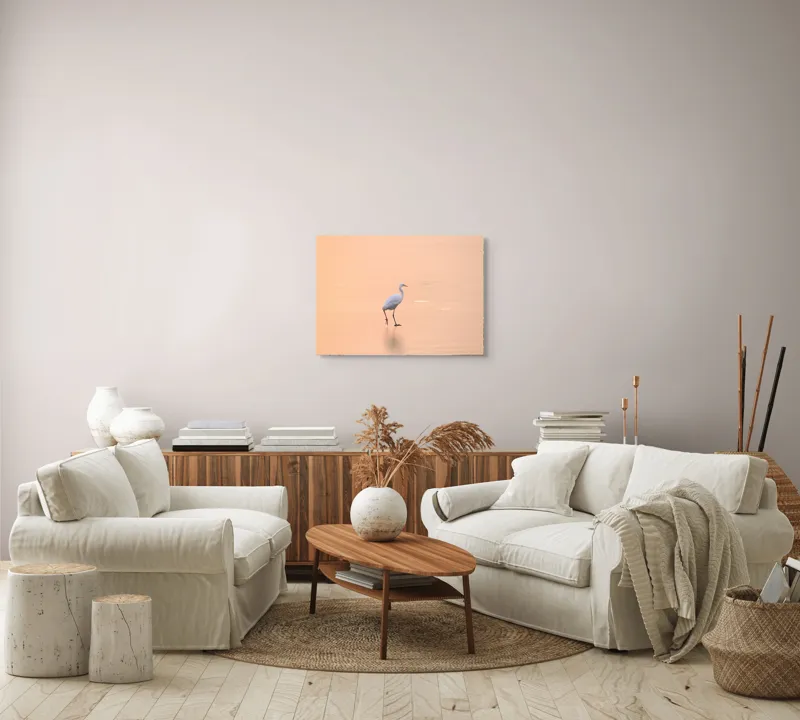 Tablou Canvas, "Egreta pășind pe ape aurii", Calm, Serene, Graceful, Solitary, Peaceful, 70 x 50 cm – poza 6