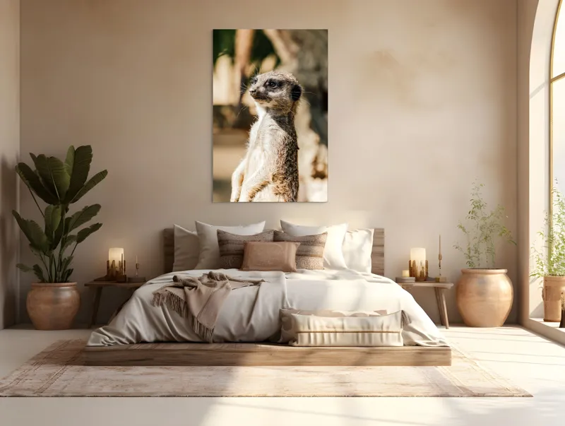 Tablou Canvas, "Secretul veghii suricatei curioase", Meerkat, Curios, Alert, Furry, Watchful, Sunlit, 100 x 150 cm – poza 3
