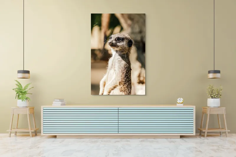 Tablou Canvas, "Secretul veghii suricatei curioase", Meerkat, Curios, Alert, Furry, Watchful, Sunlit, 100 x 150 cm – poza 4