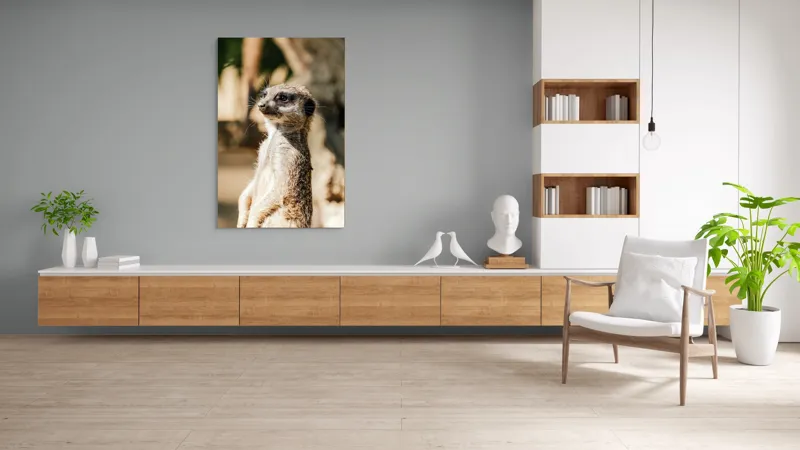 Tablou Canvas, "Secretul veghii suricatei curioase", Meerkat, Curios, Alert, Furry, Watchful, Sunlit, 100 x 150 cm – poza 8