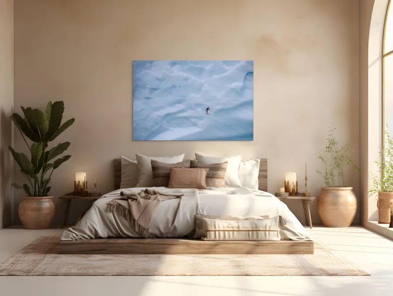Tablou Canvas, "Zbor lin printre ghețurile albastre", Pasăre, Gheață, Albastru, Zbor, Frig, Cer, Arctic, Singurătate, Natură, Frumusețe, 150 x 100 cm – poza 4