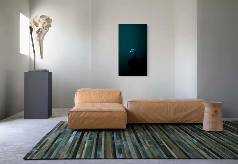 Tablou Canvas, "Porumbel în întunericul misterios al nopții", Porumbel, Mister, Eleganță, Umbră, Contrast, Noapte, Izolare, Calm, Albastru, Obscuritate, 50 x 90 cm – poza 5