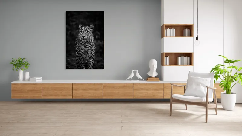 Tablou Canvas, "Leopardul din umbra tainica", Leopard, Grație, Forță, Eleganță, Mister, Pădure, Noapte, Prădător, Tăcere, Feline, 100 x 150 cm – poza 8